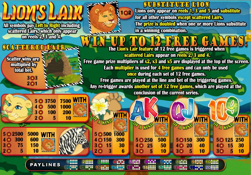 Lions Lair - $10 No Deposit Casino Bonus